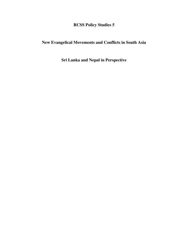 New Evangelical Movements and Conflicts in South Asia Sri Lanka and Nepal in Perspective